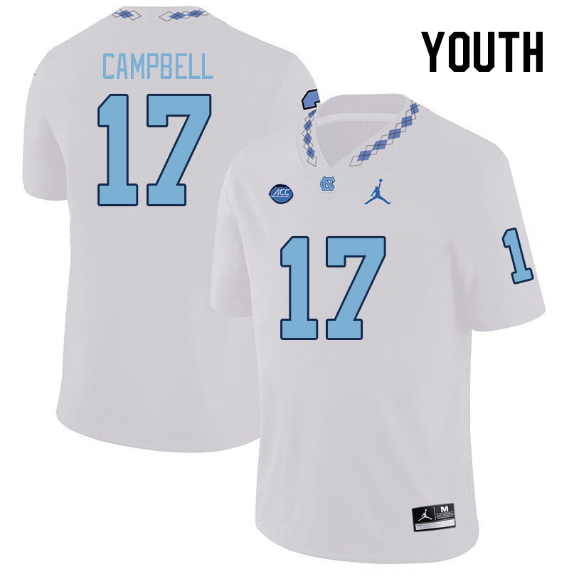 Youth #17 Amare Campbell North Carolina Tar Heels College Football Jerseys Stitched-White